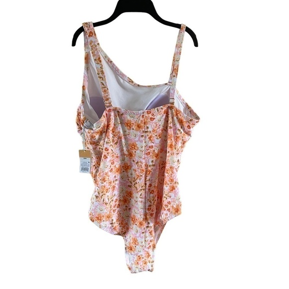 NWT Kona Sol peach pink florals one shoulder full coverage size 22W - Picture 3 of 11